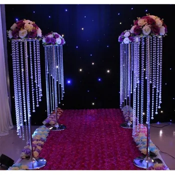 

110cm tall 10pcs)Wedding decoration acrylic bead gold flower stands pillar column centerpieces, table wedding centerpiece