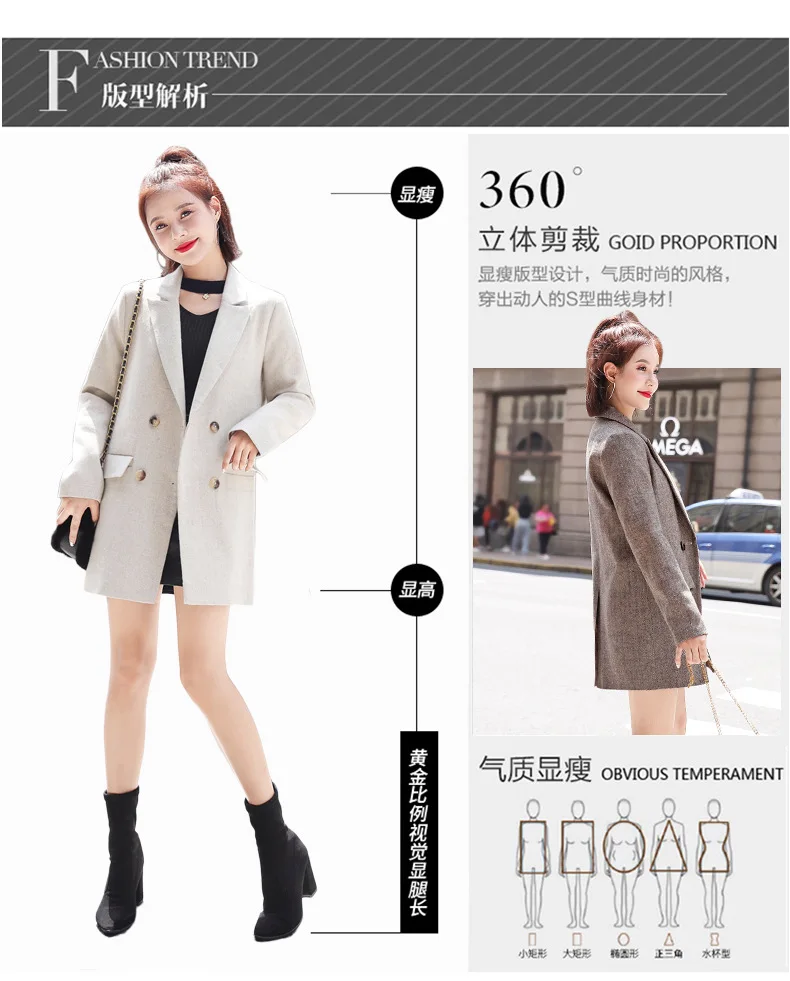 Double Breasted Olo Collar Mid-length Straight-Cut Autumn Clothing New Style Fashion Coat