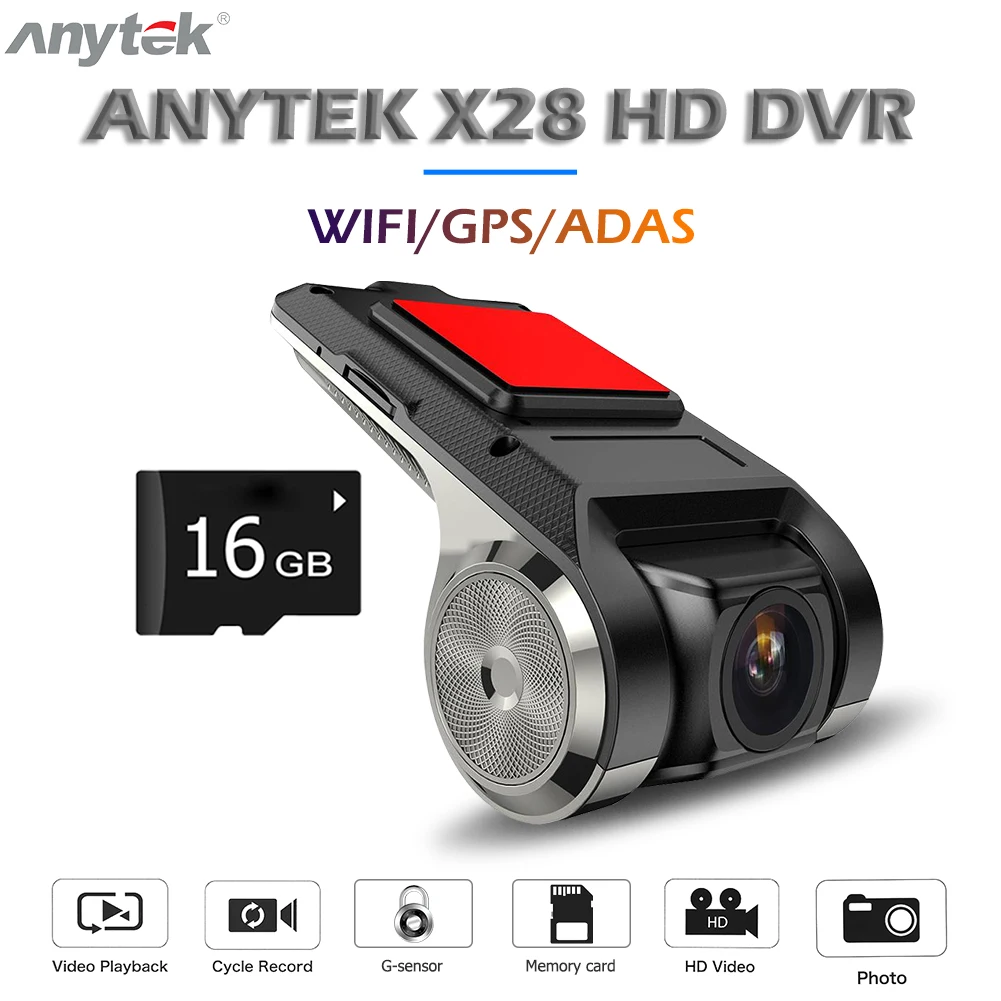 Автомобильный видеорегистратор Anytek X28, камера Full 2MP, фронтальная HD 1080 P, WiFi, g-сенсор, ADAS, gps, автомобильный видеорегистратор, камера с широкоугольным объективом, автомобильный видеорегистратор
