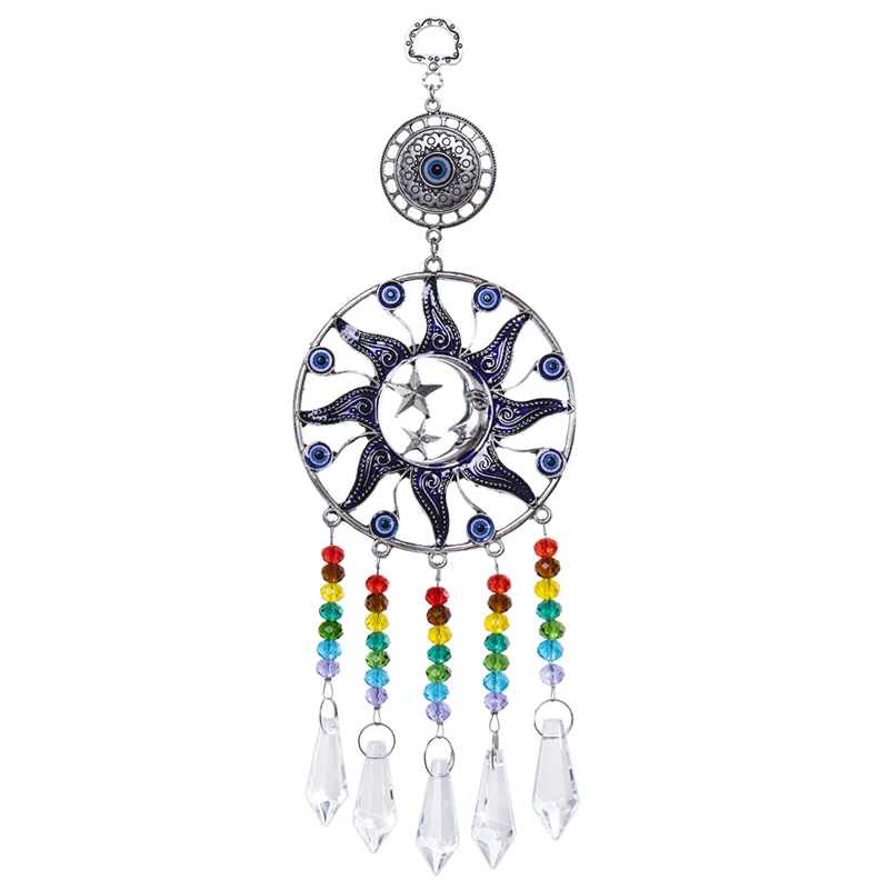 H& D чакра Хрустальная сосулька Призма Suncatcher турецкий синий сглаза Радуга настенный подвесной кулон для домашнего декора(Луна и звезда - Цвет: Type 2