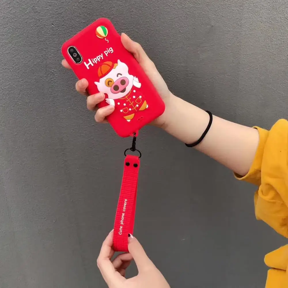 Милый силиконовый чехол для iphone X XS MAX XR 6 6s 7 8 Plus с ремешком, чехол для телефона