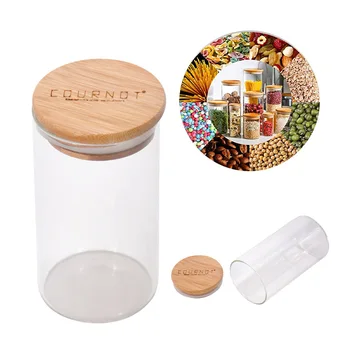 

COURNOT Clear Glass Storage Jar With Bamboo Lid 361ML Big Volume Handmade Airtight Glass Multi-Use Containers For Herb Tobacco