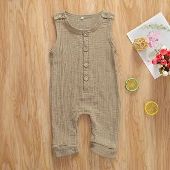 

Pudcoco Newborn Baby Boy Girl Clothes Summer Solid Color Sleeveless Button Romper Jumpsuit One-Piece Knitted Cotton Sunsuit