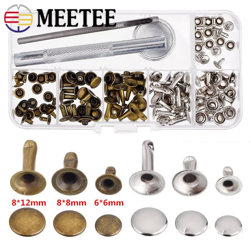 Meetee 1 комплект(180 шт) 6 мм+ 8 мм Металлические жемчужные заклепки двухсторонние заклепки пряжка+ Монтажные Инструменты Набор для работы с кожей аксессуары