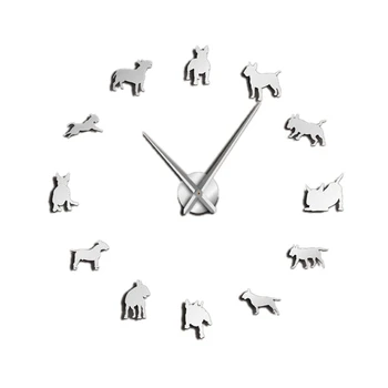 

Bull Terrier Dog Wall Art Diy Large Wall Clock Dog Breed Pug Big Needle Clock Watch Pet Shop Decor Gift for Bull Terrier Lovers