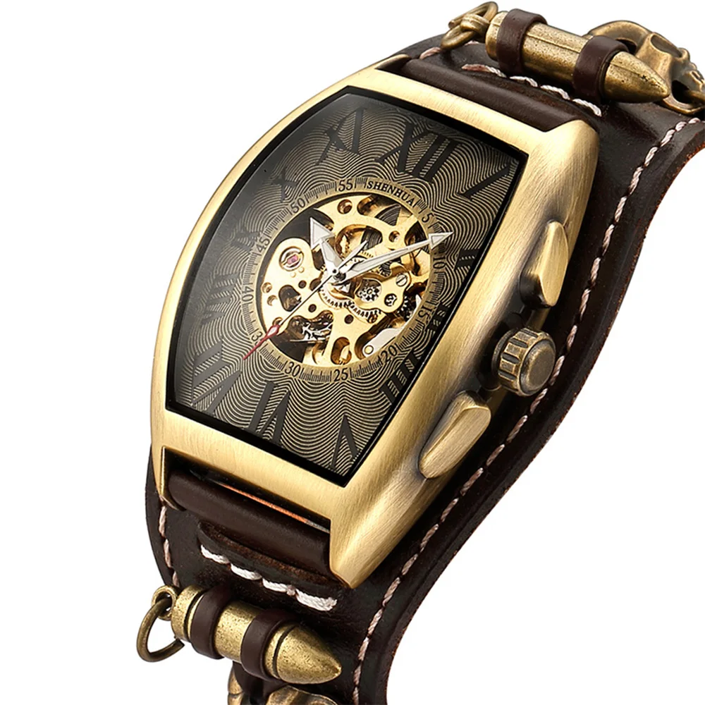 Antique Bullet Skeleton Men Automatic Mechanical Watch Gothic Clock  Steampunk Self Winding Watches Brown Vintage Reloj Hombre - Mechanical  Wristwatches - AliExpress