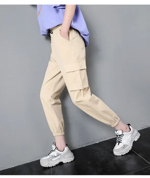

Autumn Spring High Waist Cotton Cargo Pants 2019 Spring Khaki Black Women Pants G798
