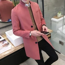 Новинка, мужской бутик, модный, чистый цвет, для отдыха, воротник-стойка, длинный, однобортный, шерстяная ткань, плащ-Пыльник/мужская куртка