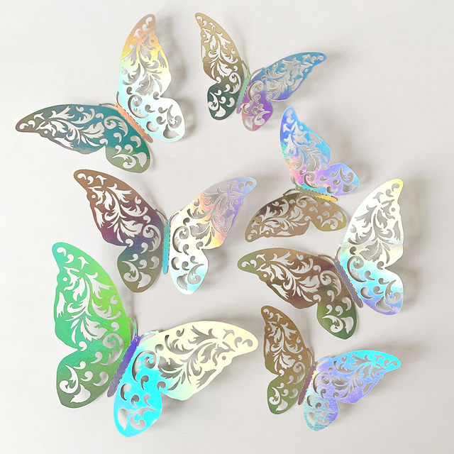 Creative 3D Hollow Golden Silver Butterfly Wall Stickers Art Home Decorations Wall Decals for Party Wedding Display