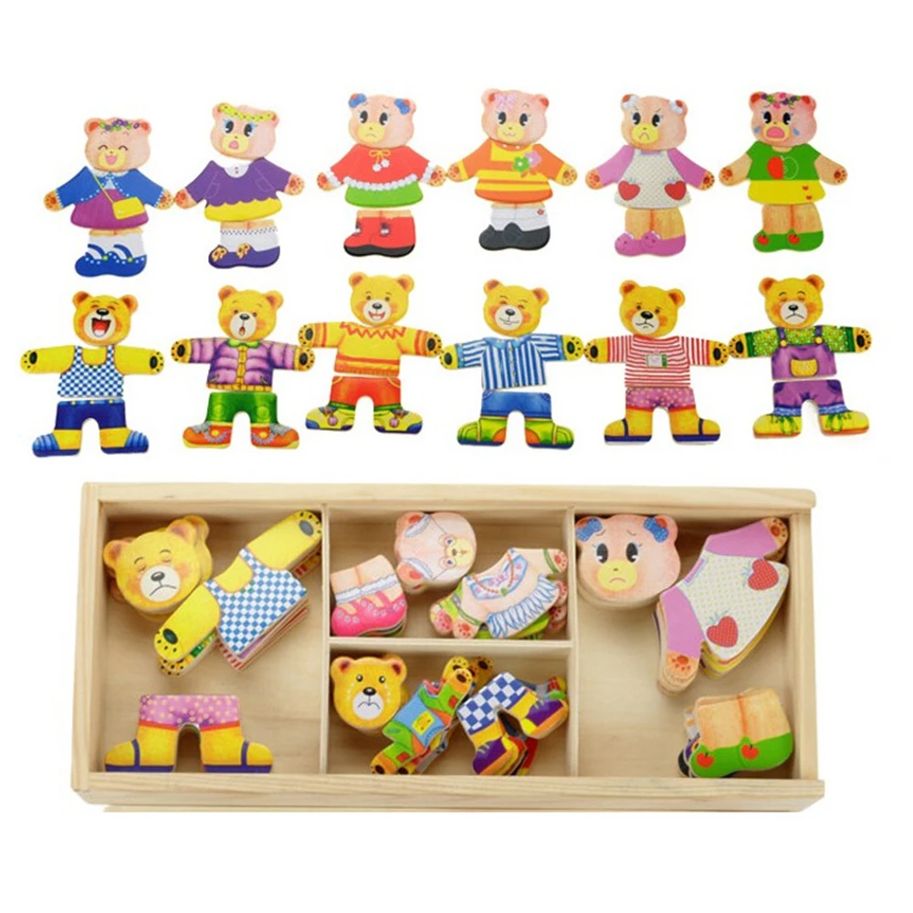 Набор деревянных головоломок детские образовательные игрушки мультфильм маленький Медвежонок Одежда для переодевания паззлы Дети Девочки Детские игрушки Монтессори