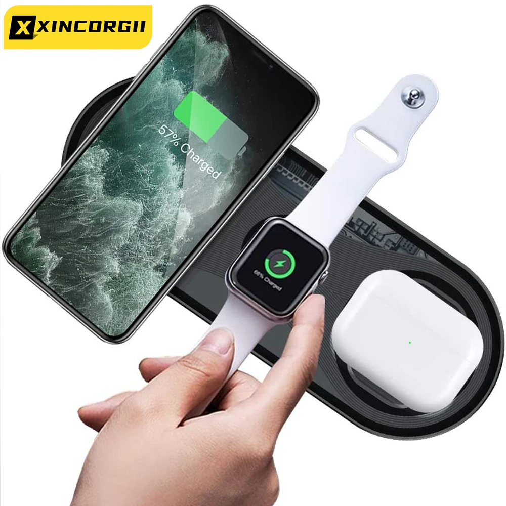 

Qi Wireless Chargers Fast Charging Station For Iphone 13 12 11 Mini Pro Max Apple Watch 3 In 1 Wireless Charger