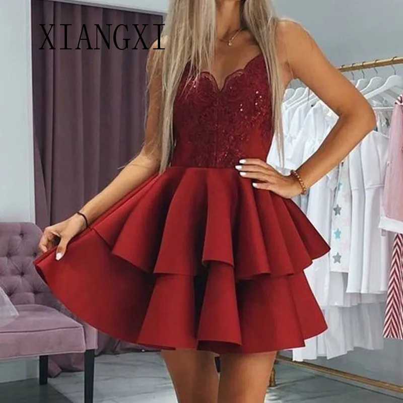 Vestido Curto короткие для выпускного, Бургунди платья ТРАПЕЦИЕВИДНОЕ атласное платье Спагетти ремень Мини Вечерние платья Вечернее платье на выпускной, платье постепенно