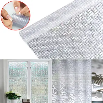 

3D Decorative Window Cling Film Mosaic Square Vinyl No Glue Privacy Film Static Cling Stained Glass Window Sticker Home Decor