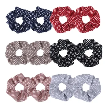 

free shipping 12pcs small polka dot hair scrunchies cotton Women Girls Elastic Rubber Hair Tie Hair Rope Ring