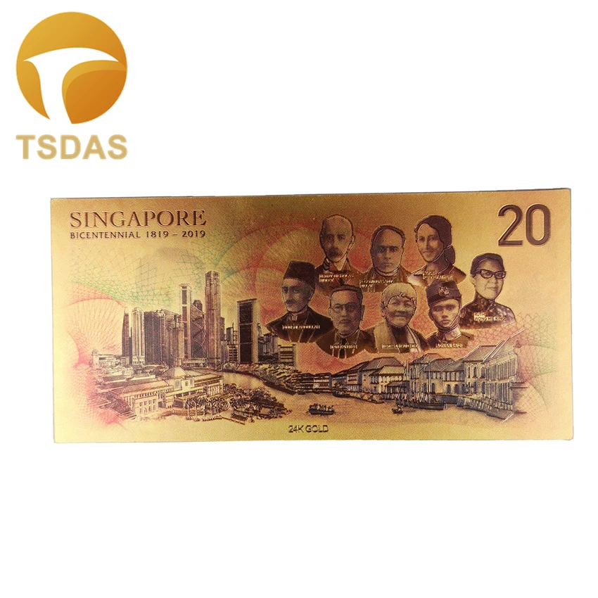 1 шт. 20 долларов сингапура золотая банкнота 24 к золото сингапур банкноты для хорошего подарка