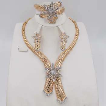 

NEW Dubai Gold Jewelry Sets Nigerian Wedding African Beads Crystal Bridal Jewellery Set Rhinestone Ethiopian Jewelry parure