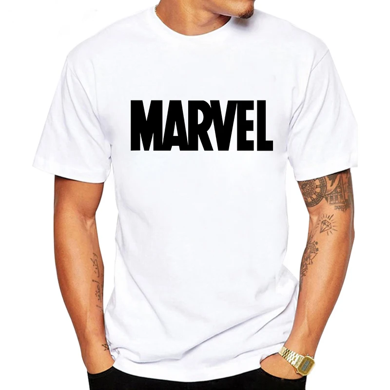 LUSLOS/Новинка, футболка с принтом Marvel, Мужская футболка с коротким рукавом, мужские топы для мальчиков, футболки, повседневная футболка с круглым вырезом, белая, черная, уличная - Цвет: XMT0320-white