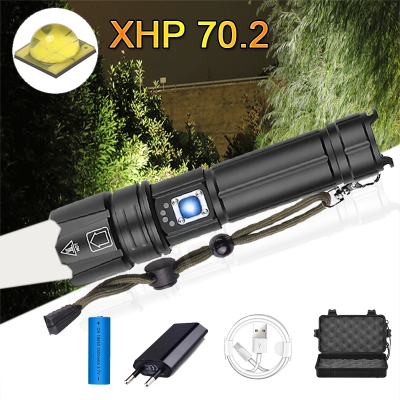Супер мощный XHP70.2 светодиодный фонарик 26650 фонарики XLamp XHP50 USB Перезаряжаемый тактический фонарь 18650 Zoom факел