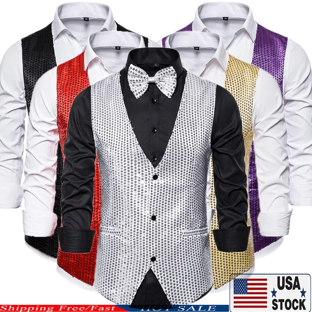 3 Buttons Bling Sequins Gentleman Men Blazer VestT uxedo Suit Party Formal Occasion Casual Suit Vest Work Men Outwear Coat