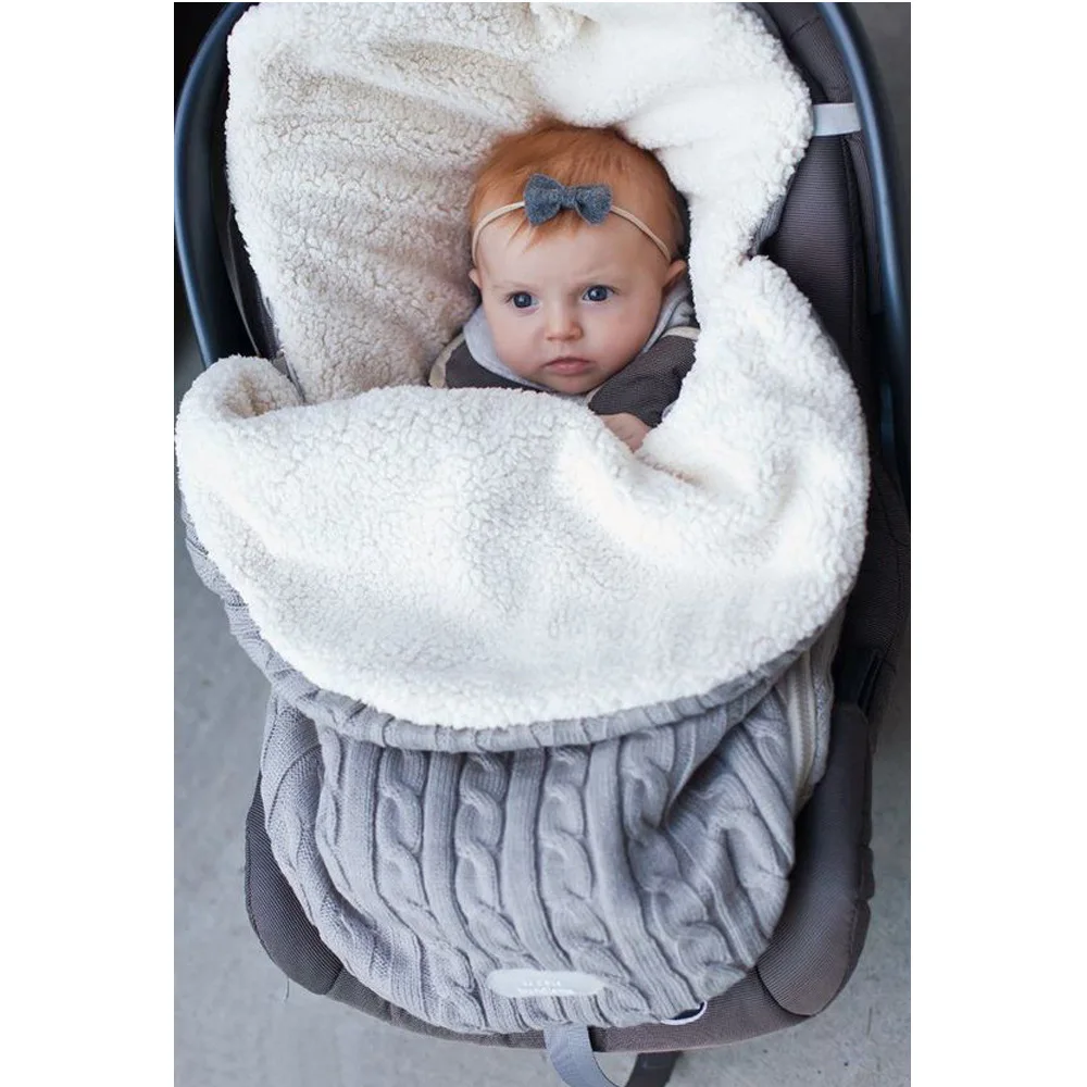 

Baby Sleeping Bag Newborn Winter Autumn Warm Infant Stroller Cotton Knitted Envelopes Blanket Unisex Fleece Sleep Sack