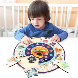 Puzzle en bois coloré 2 en 1 pour enfants, horloge, jouet éducatif, numérique, heure, Animal cognitif 