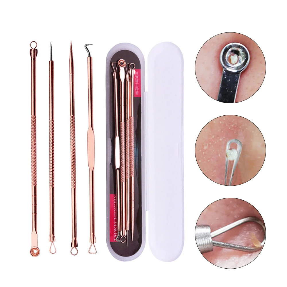 

4PCS Blackhead Extractor de cravo Rose Gold Black Dots Cleaner Acne Blemish Remover Needles Set Black Spots Pore Cleanser Tool