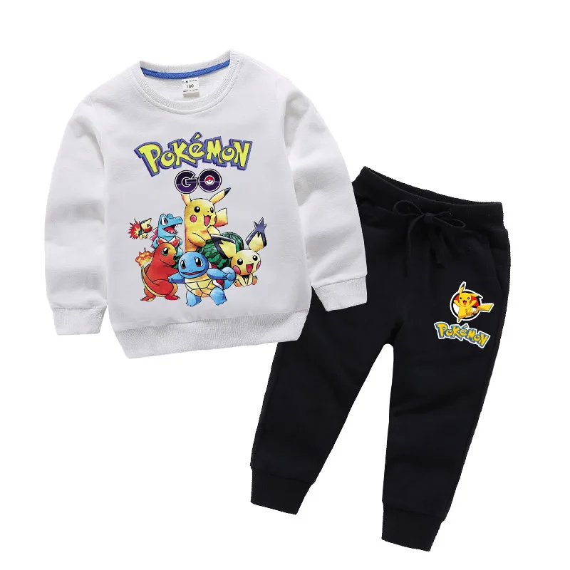 POKEMON GO Detective Pikachu/детская одежда для мальчиков и девочек осенний Свитшот комплект из 2 предметов, хлопковые спортивные толстовки с длинными рукавами и рисунком, Комплект футболок