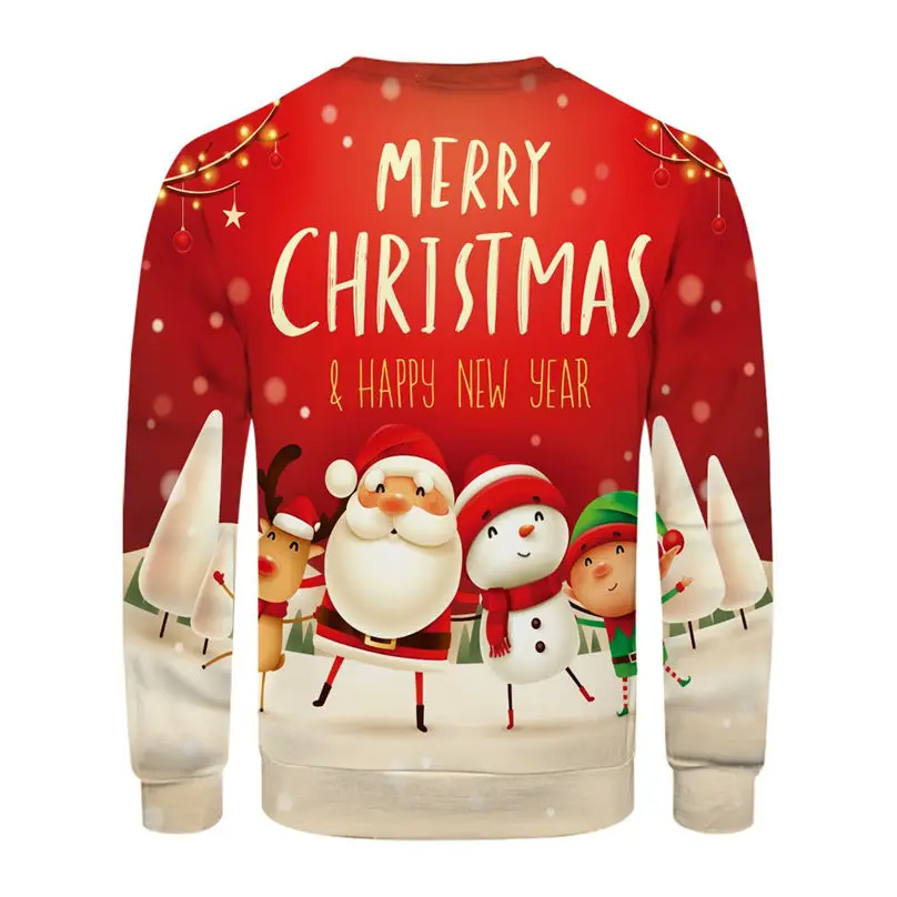Christmas Couple's 3-D Printed Men and Women Tops Cotton Long-sleeved T Shirt Round Collar Christmas Blouse Casual Tee 4S13 (12)