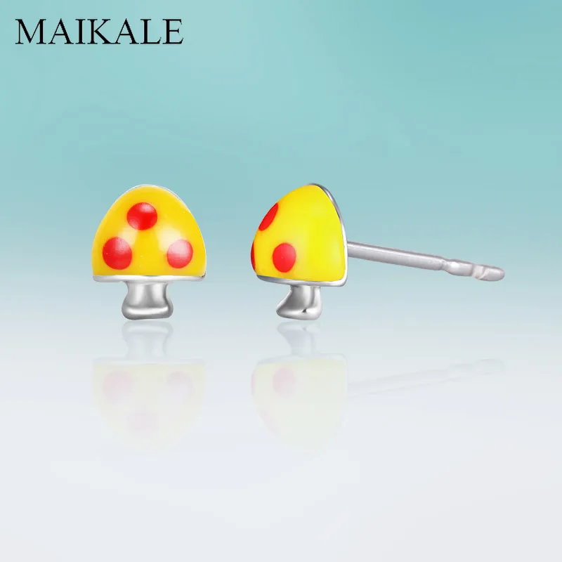MAIKALE милые маленькие серьги-гвоздики форма гриба синие/желтые/черные эмалированные Серьги для женщин девочек детские ювелирные изделия аксессуары Подарки