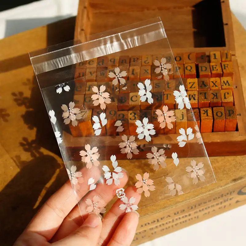 100 piezas Sakura bolsas de plástico sobre auto adhesivo de ...