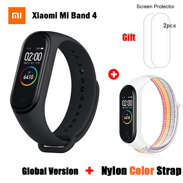 Xiaomi mi Band 4 глобальная Версия смарт-браслет Bluetooth Спорт Фитнес пульсометр водонепроницаемые часы mi Band 4 китайская версия - Цвет: GB add Nylon Strap 1