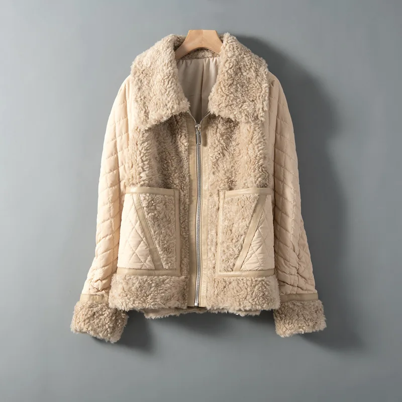 Хаки Winter Women High Quality real lambswool Fur OverCoats Luxury Long Loose Thick Warm Plus Size Female beige free ship - Цвет: Хаки