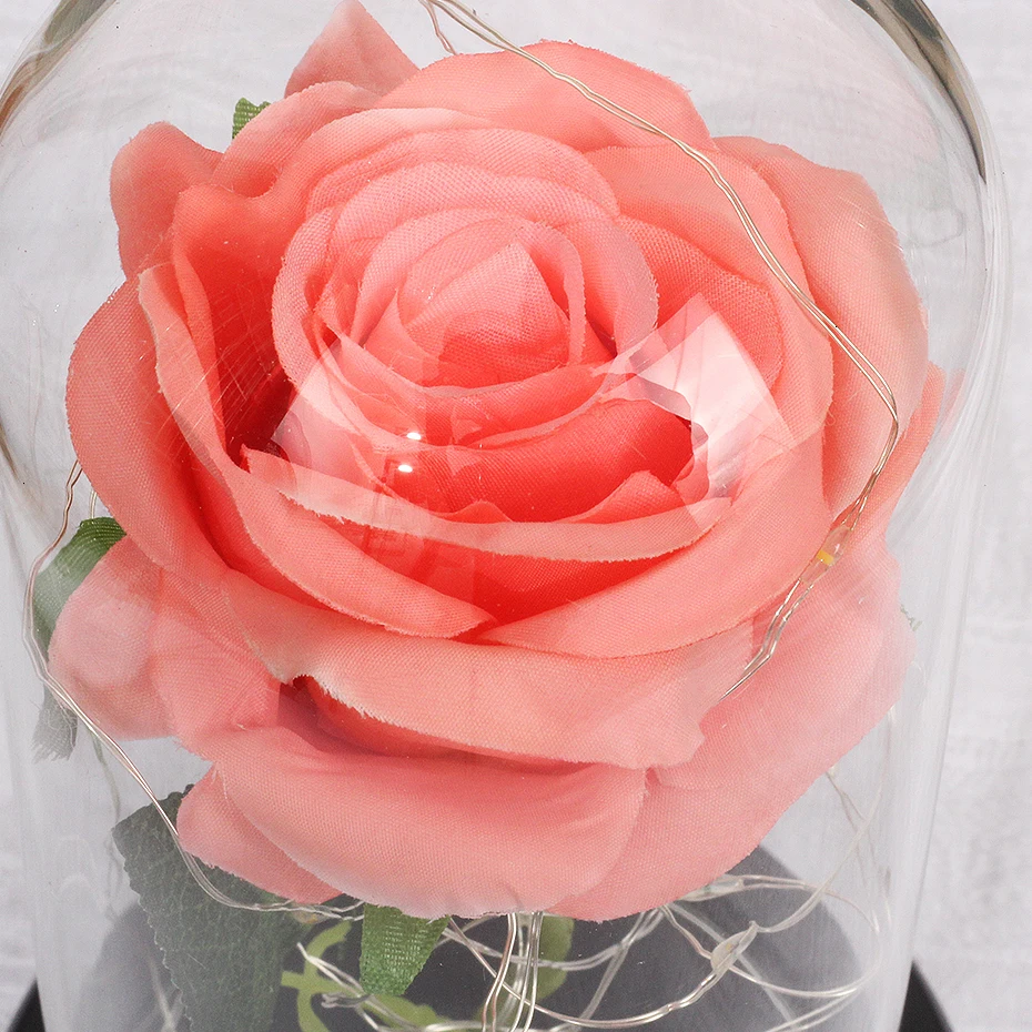 Дропшиппинг Красота и с рисунком из мультфильма «Красавица и Чудовище» искусственные розовые цветы в бутылке с ночной Светильник СВЕТОДИОДНЫЙ деревянное основание для рождественского подарка