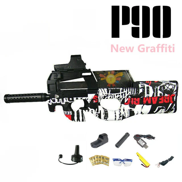 Black red P90 электрический игрушечный водный пистолет пуля всплески пистолет граффити издание живой CS штурмовой Бекас оружие открытый пистолет игрушки - Цвет: Black red