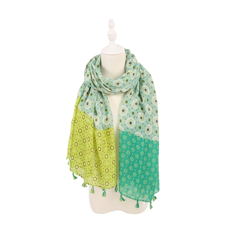 

2021 New Cotton Geometry Print Tassel Scarves Shawls Long Beautiful Trendy Flower Muffler Wrap Hijab 6 Color Free Shipping
