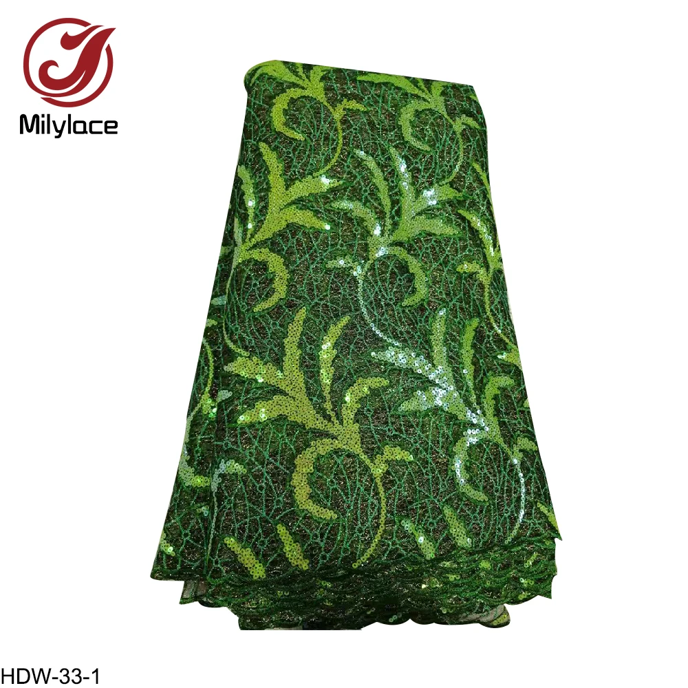 

2019 African Organza Lace Fabric 5 Yards Fashion French Double Color Sequins Lace Fabric High Quality for Wedding HDW-33