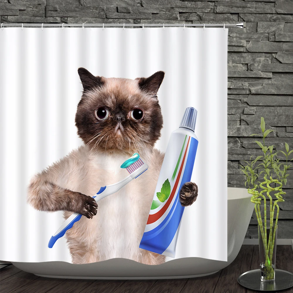 3D кошки занавеска для душа s Cutely Pet Cat принимать ванну креативный Водонепроницаемый полиэстер ткань занавеска для душа Ванная комната прямая покупка