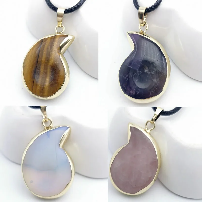 

Natural Stone crystal Tiger eye opal Quartz Snail Pendants Animal Necklaces Statement Men Jewellery