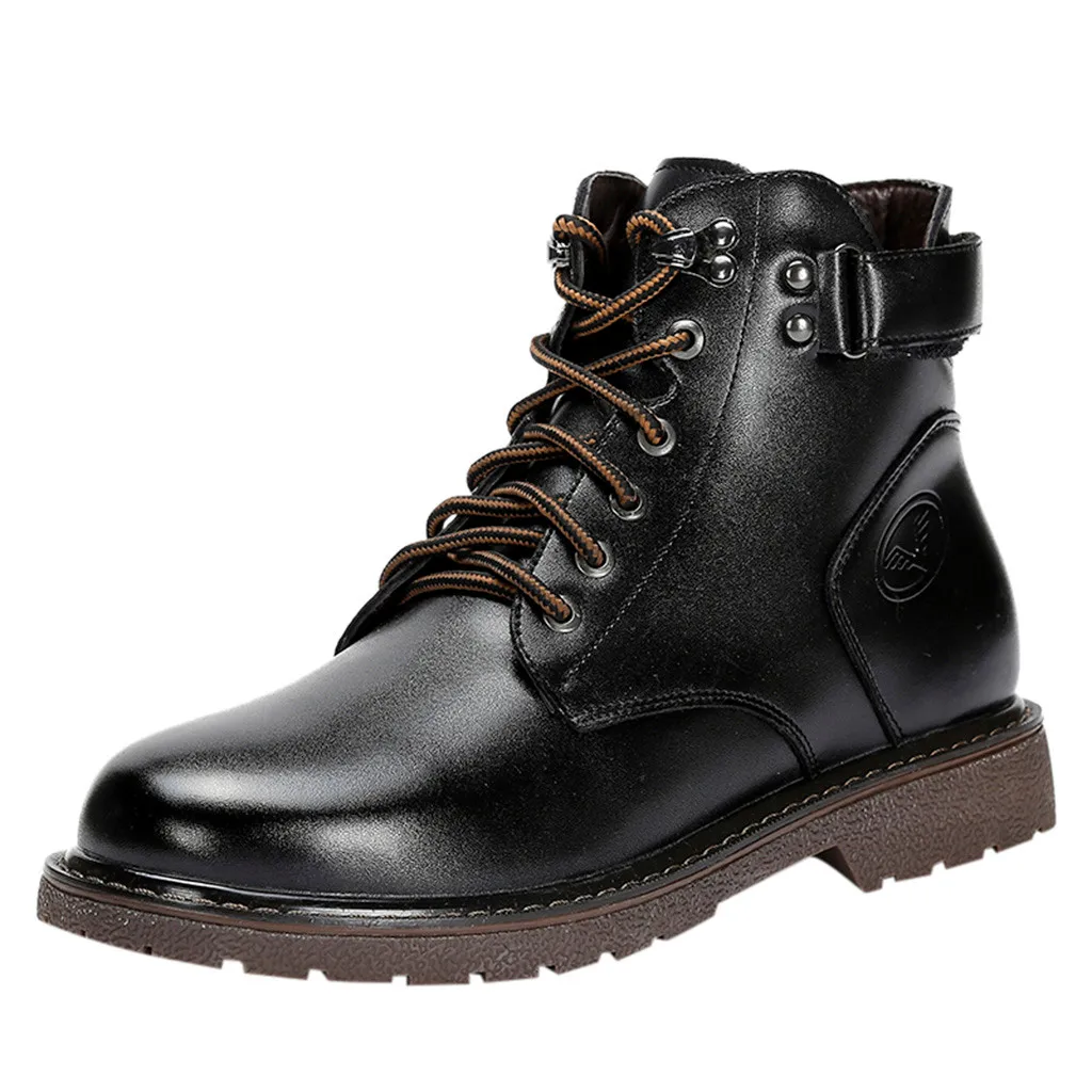 Черный Casual Short Boots Low men safety shoes Retro England style Leather Tooling Boots Men's Large Size ankle Boots zapatos de hombre - Цвет: Черный