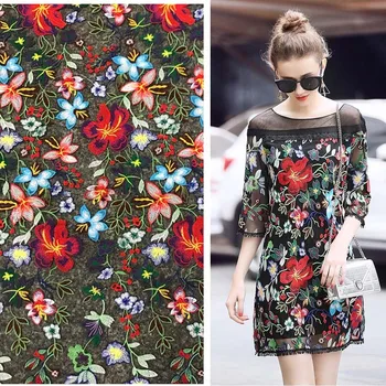 

1yard New Heavy work French Lace Fabric for Dress,Diy Tissu Black Mesh Tulle Flower Embroidered Patchwork Sewing Material Cloth