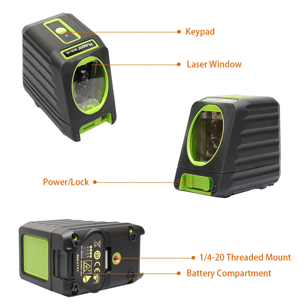 Huepar 150ft/45m Cross Line Laser Level 2 Lines Self Leveling Vertical & Horizontal Green Beams for Outdoor Use BOX-1G laser level