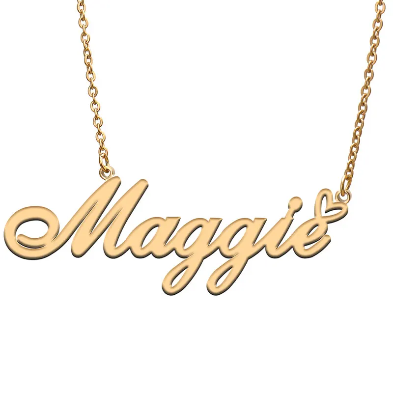 

Maggie Love Heart Name Necklace Personalized Gold Plated Stainless Steel Collar for Women Girls Friends Birthday Wedding Gift