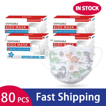 

80pcs Children Face Masks 3 Ply Layer Kids Masks Elastic Mouth Mask Disposable Mask Soft Breathable Nonwoven Meltblown Kid Mask