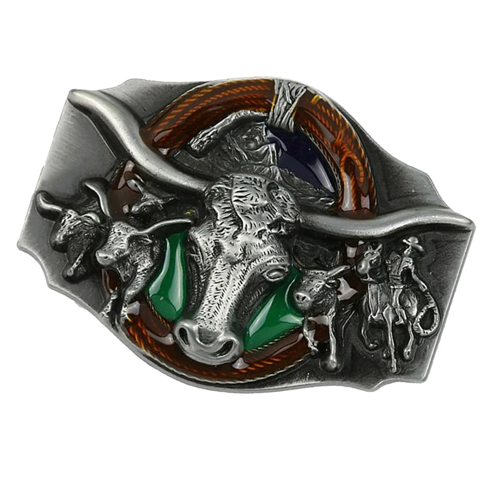 

Vintage Bull Head Pattern Rodeo Belt Buckle Head Mens Western Cowboy fit 3.6-3.9cm Belt Body Mens Accessories