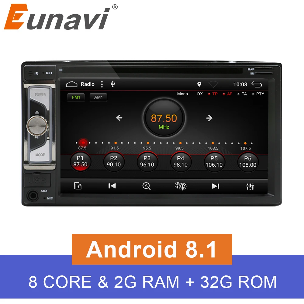 Eunavi Универсальный 2 Din Android 8 1 автомобильный dvd-плеер Радио стерео система 2din gps