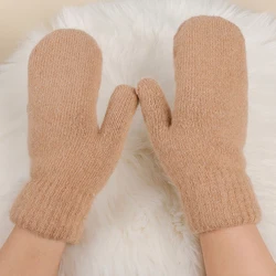 Winter Women Thick Knitted Cashmere Double Layer Plush Knit Warm Mittens Female Cute Rabbit Wool Outlet Fur Full Fingers Glove