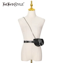 TWOTWINSTYLE PU Leather Metal Buckle Sash For Women Solid Chain Belts Female Fashionable Autumn Accessories 2020 Stylish