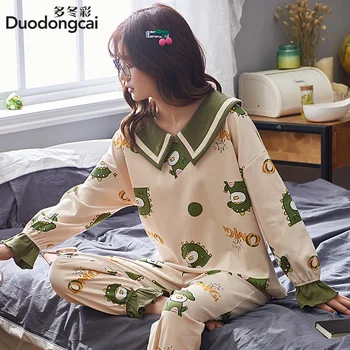 

New Style Pajamas Women Long Sleeve Spring and Autumn Women's Pure Cotton Cute Homewear Set Autumn and Winter Pajamas Women's-Ou