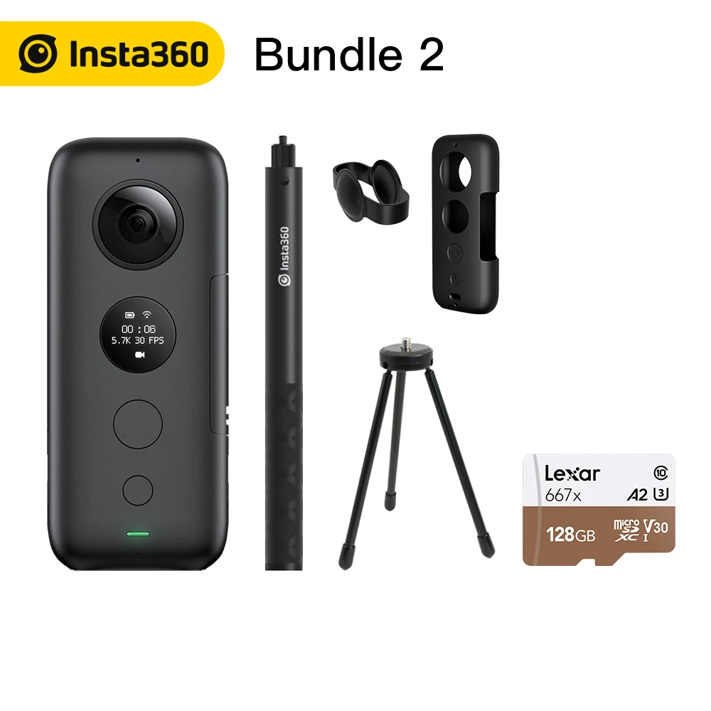 Bundle 2 Insta360 Экшн-камера ONE X 360, видео 5,7 K и фото 18 МП, Стабилизация состояния Flowstate, передача WiFi в реальном времени, Спортивная камера - Цвет: Bundle 2