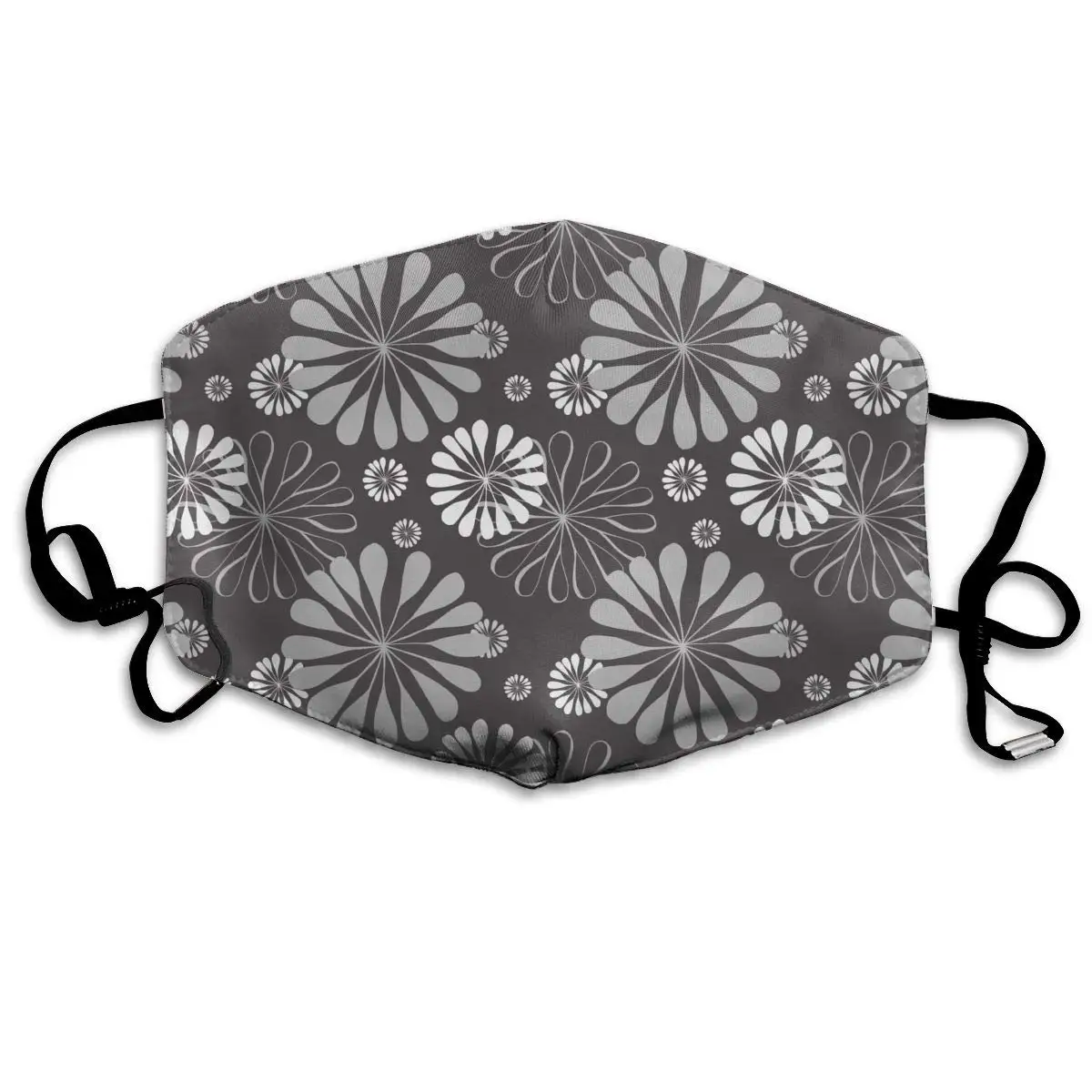

Grey White Floral Pattern Washable Reusable Mask, Cotton Anti Dust Half Face Mouth Mask For Kids Teens Men Women With